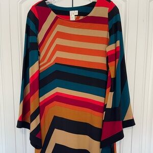 Emma & Michele Colorful Chevron Long Sleeve Dress